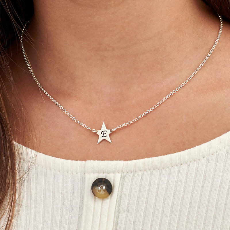 Star Pendant Necklace with Initial in Sterling Silver - 2