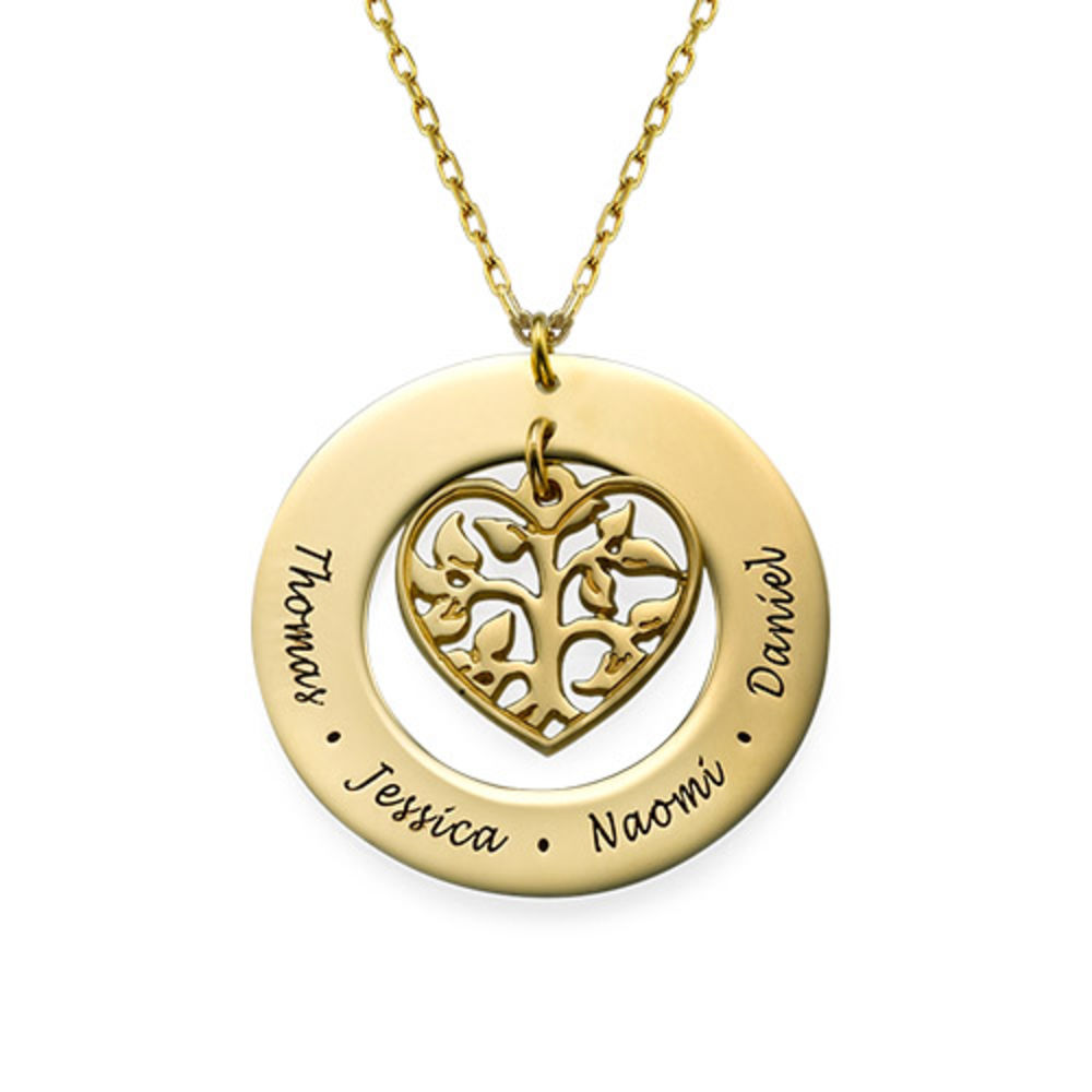 10K Gold Cut Out Heart Family Tree Necklace
