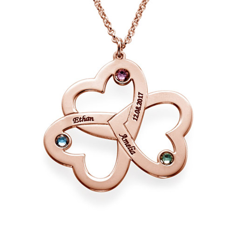 Rose Gold Plated Personalized 3 Hearts Necklace - 1 product photo