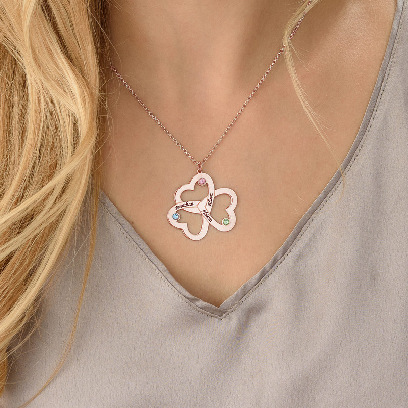 Rose Gold Plated Personalized 3 Hearts Necklace - 3