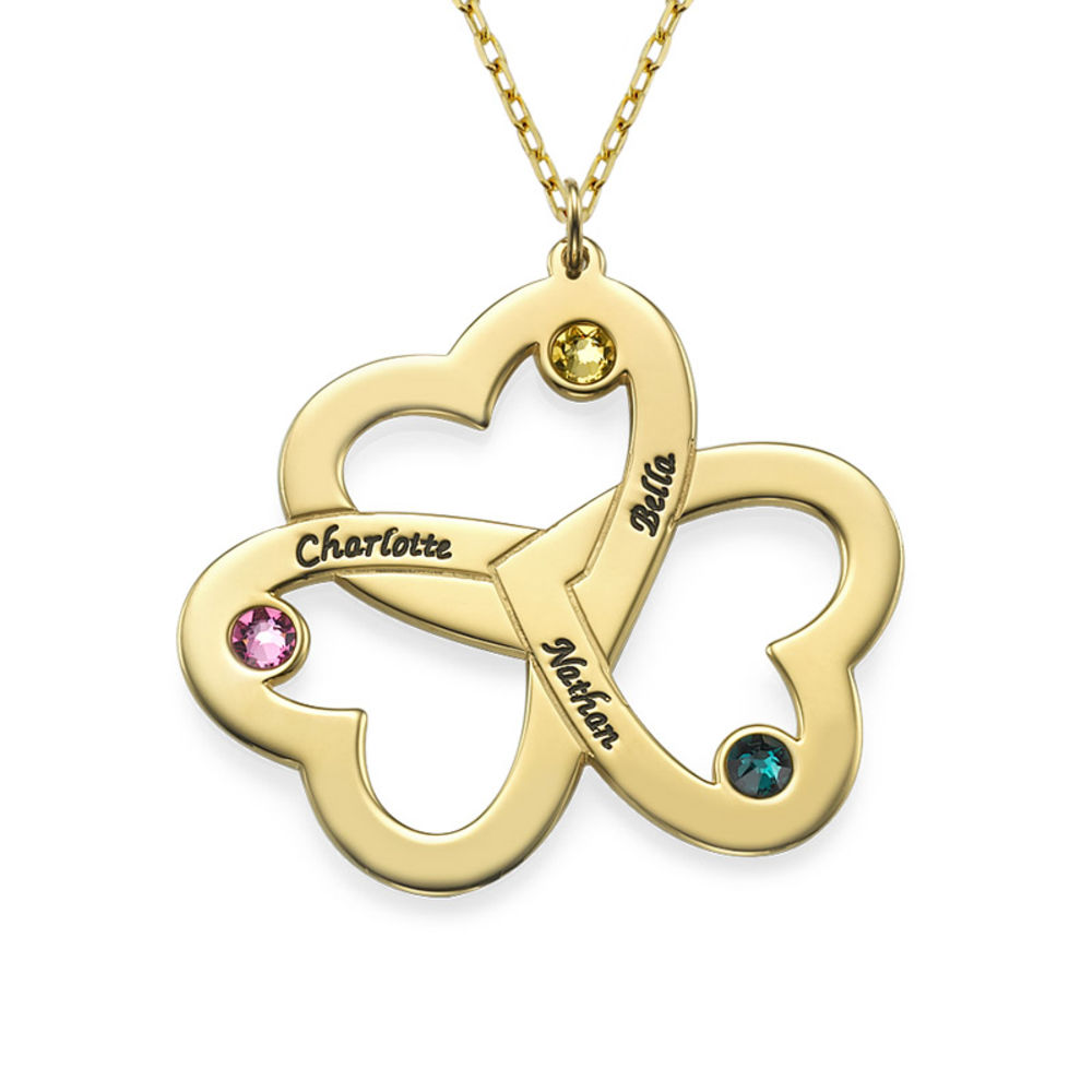 Personalized 3 Hearts Necklace in 10K Solid Gold