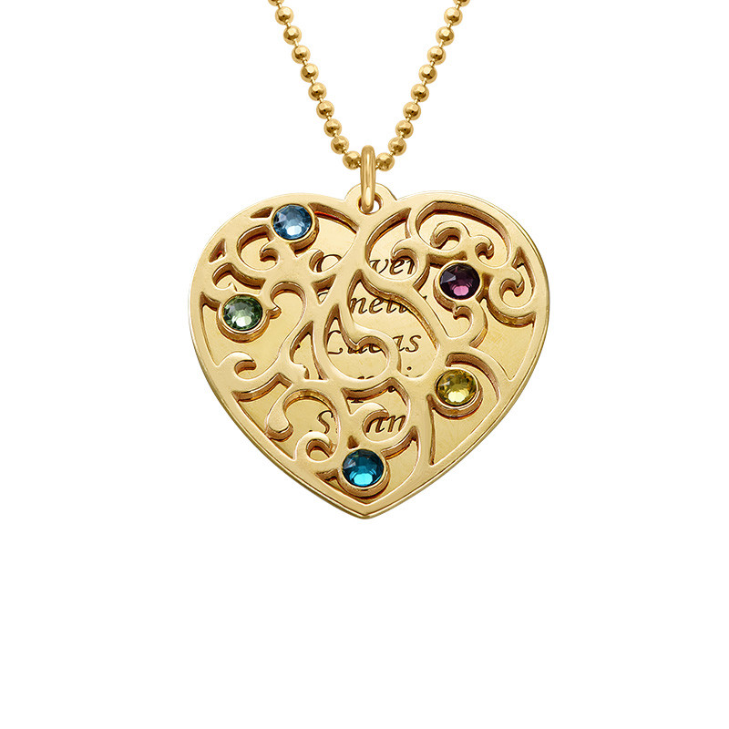Gold Plated Heart Family Tree Necklace - 1