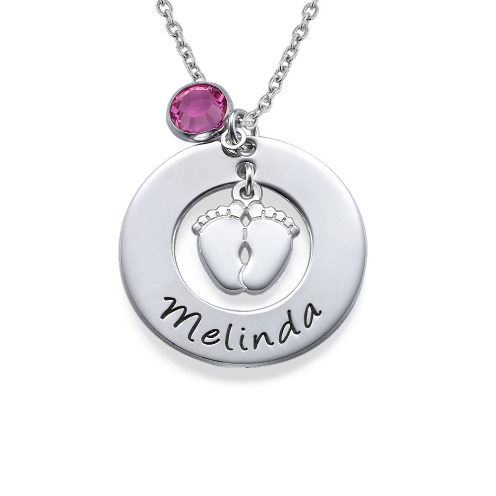 Circle Baby Feet Necklace with a Birthstone - 1 product photo