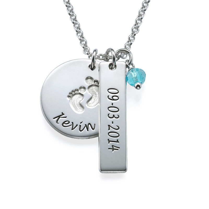 Baby Feet Charm Necklace with Birthstone