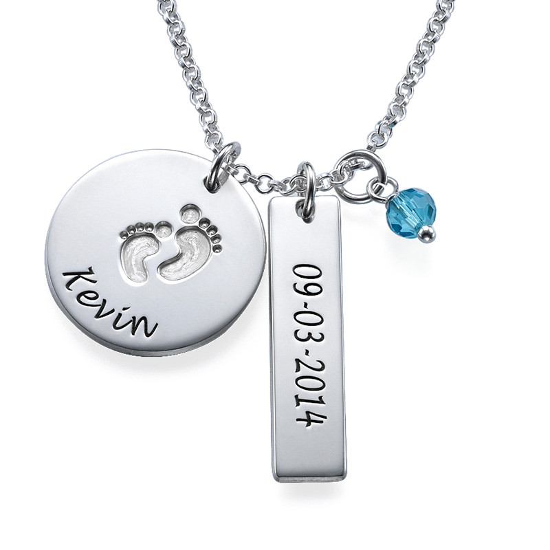 Baby Feet Charm Necklace with Birthstone - 1