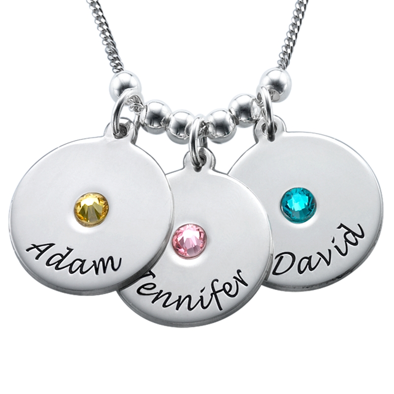 Engraved Discs Necklace with Birthstones