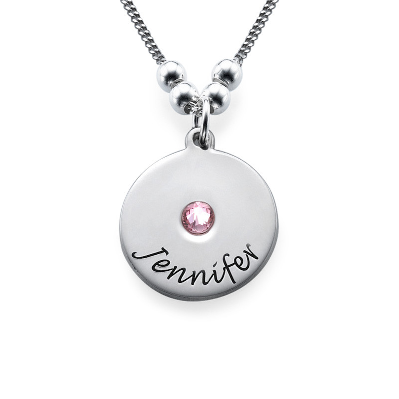 Engraved Discs Necklace with Birthstones - 1