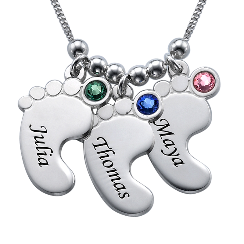 Personalized Multiple Baby Feet Necklace In Sterling Silver