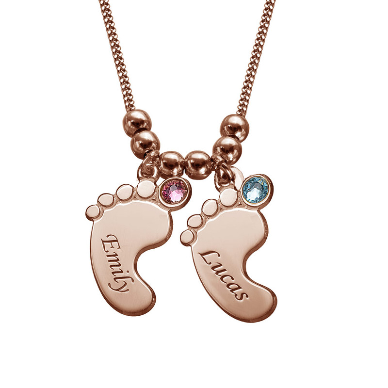 Multiple Baby Feet Necklace In Rose Gold Plating - 2