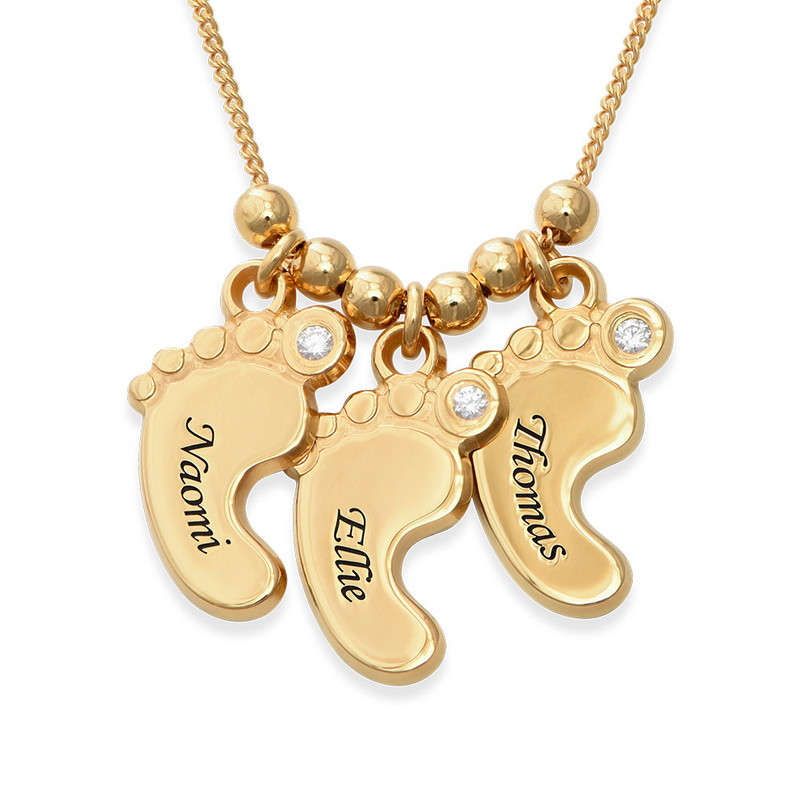 Baby Feet Necklace Gold Plated with Diamonds