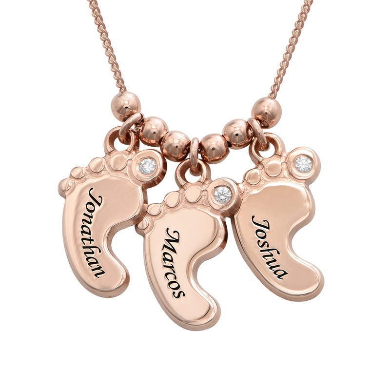 Baby Feet Necklace Rose Gold Plated with Diamonds