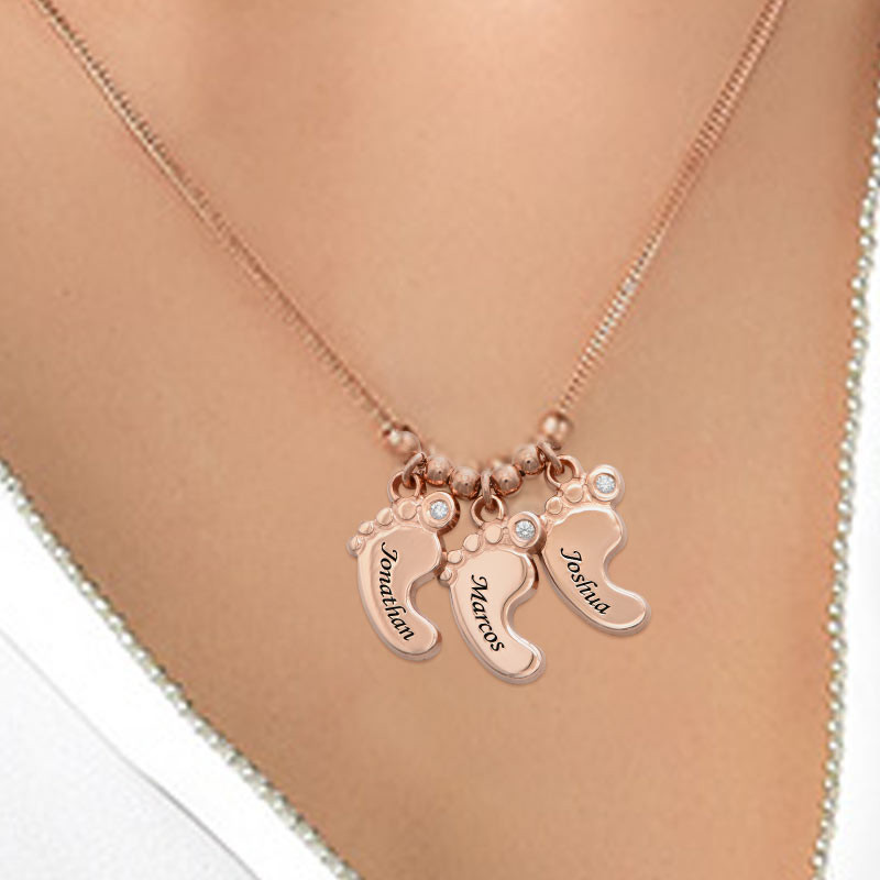 Baby Feet Necklace Rose Gold Plated with Diamonds - 1
