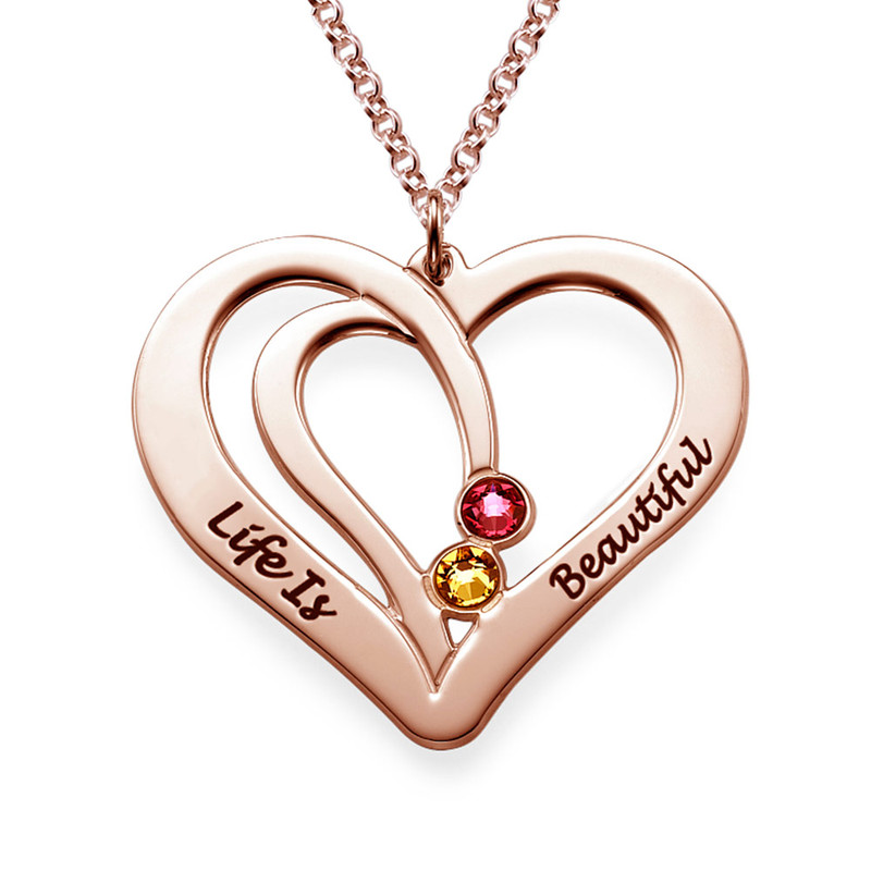Engraved Heart Necklace in Rose Gold Plating - 1