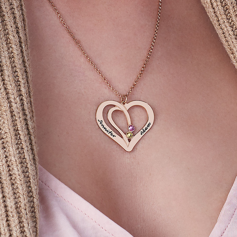 Engraved Heart Necklace in Rose Gold Plating - 4