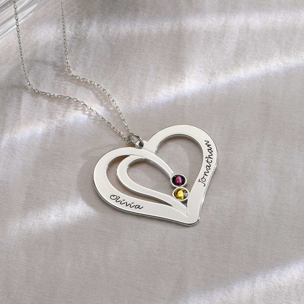 Engraved Couples Birthstone Necklace in  Premium Silver - 1