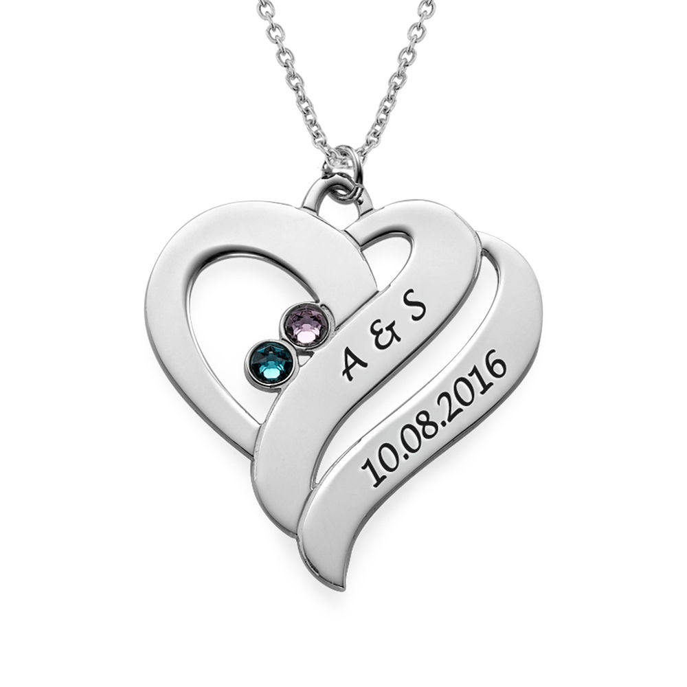 Intertwined Hearts Pendant Necklace with Birthstones in Sterling Silver - 1