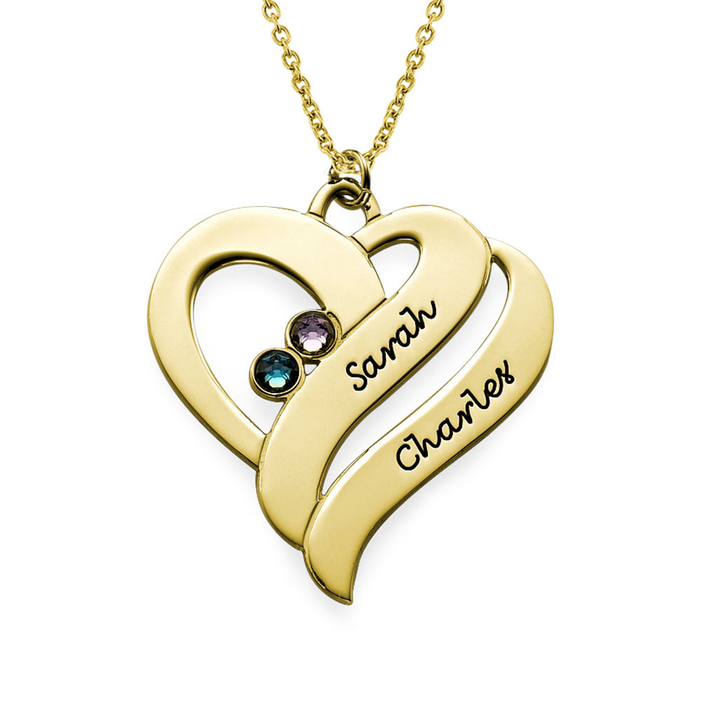 Intertwined Hearts Pendant Necklace with Birthstones in Gold Plating product photo