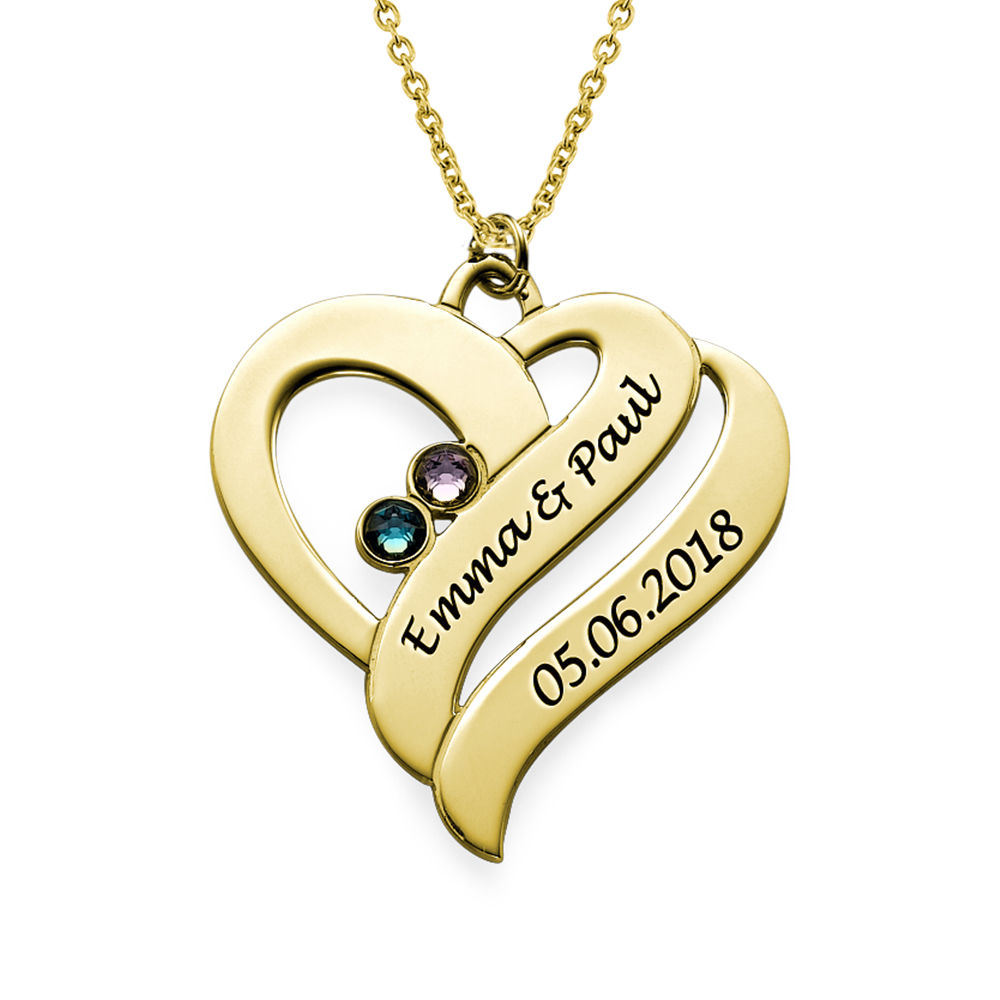 Intertwined Hearts Pendant Necklace with Birthstones in Gold Plating - 1 product photo