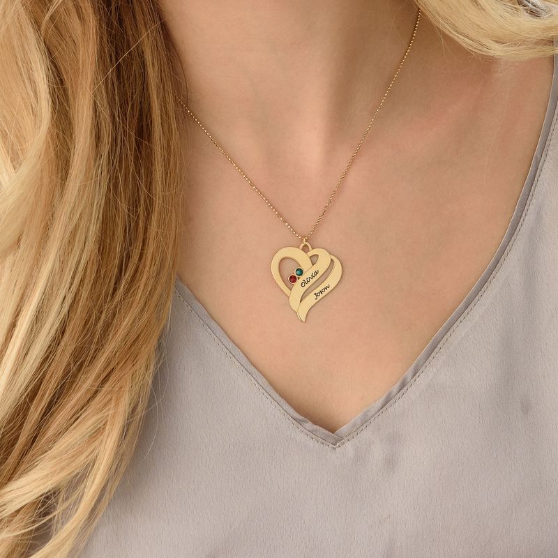Intertwined Hearts Pendant Necklace with Birthstones in Gold Plating - 2 product photo