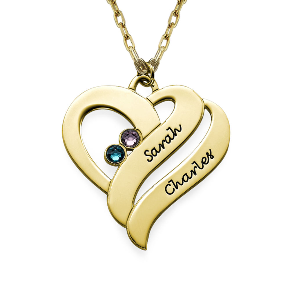 Intertwined Hearts Pendant Necklace with Birthstones in 10K Gold