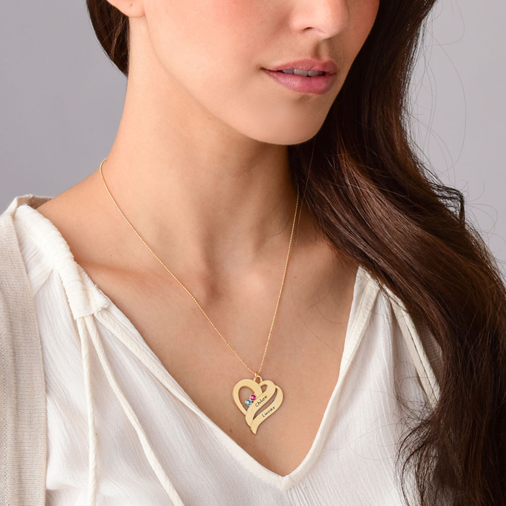 Intertwined Hearts Pendant Necklace with Birthstones in 10K Gold - 3