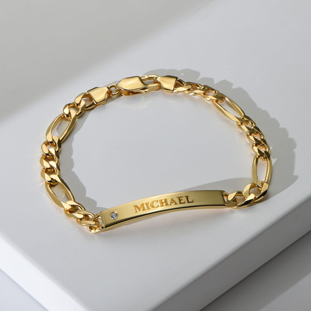 Men's Engraved Bracelet in Gold Plated with Diamond - 1