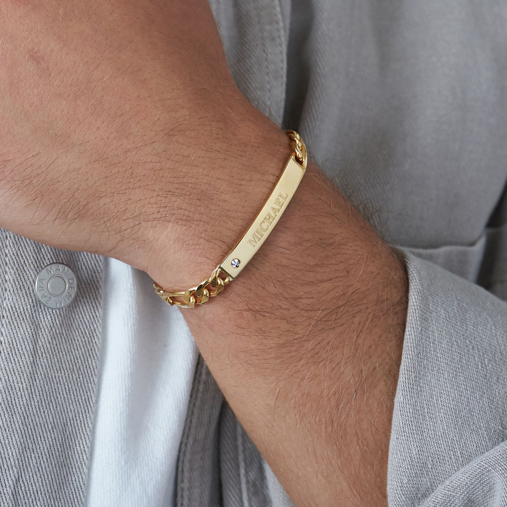 Men's Engraved Bracelet in Gold Plated with Diamond - 3