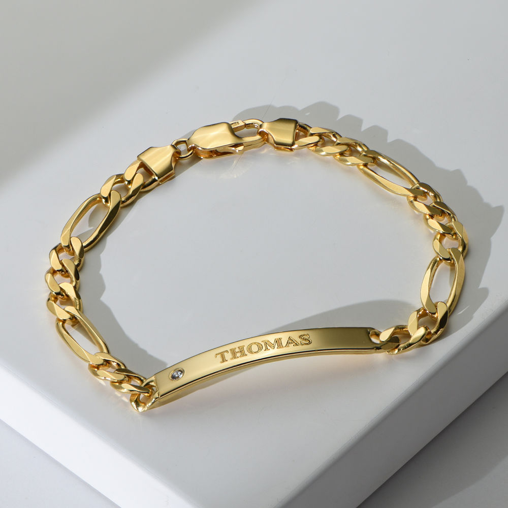 ID Bracelet for Men in Gold Vermeil with Diamond - 1