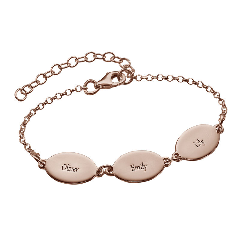 Rose Gold Plated Mom Bracelet With Kids Names - Oval Design - 1