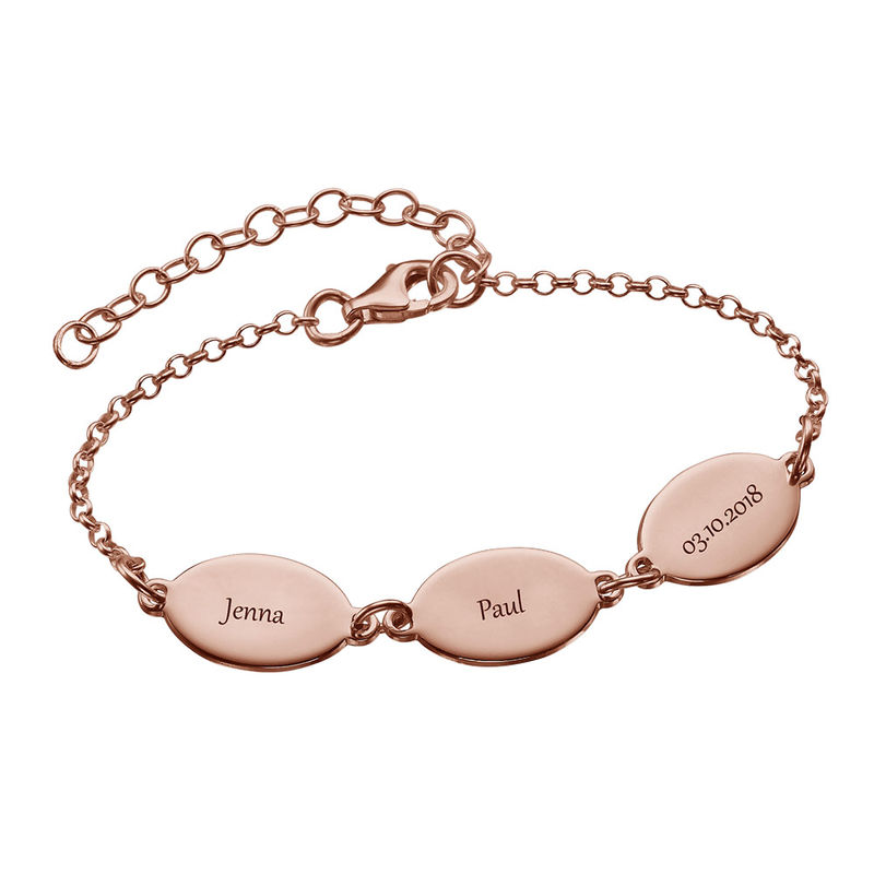 Rose Gold Plated Mom Bracelet With Kids Names - Oval Design - 2