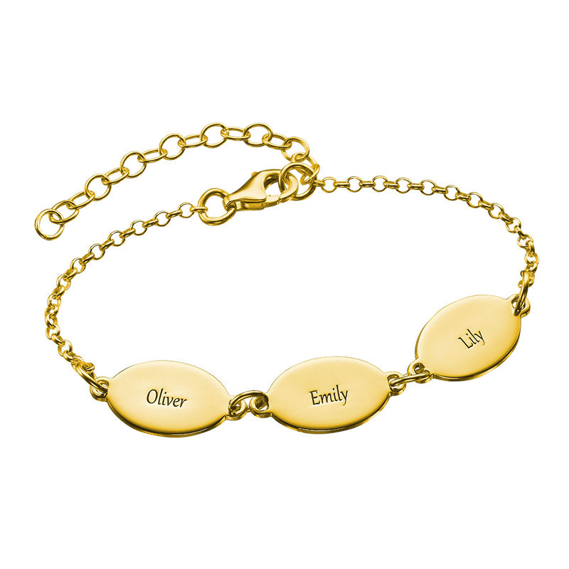 Gold Vermeil Mom Bracelet with Kids Names - Oval Design - 1