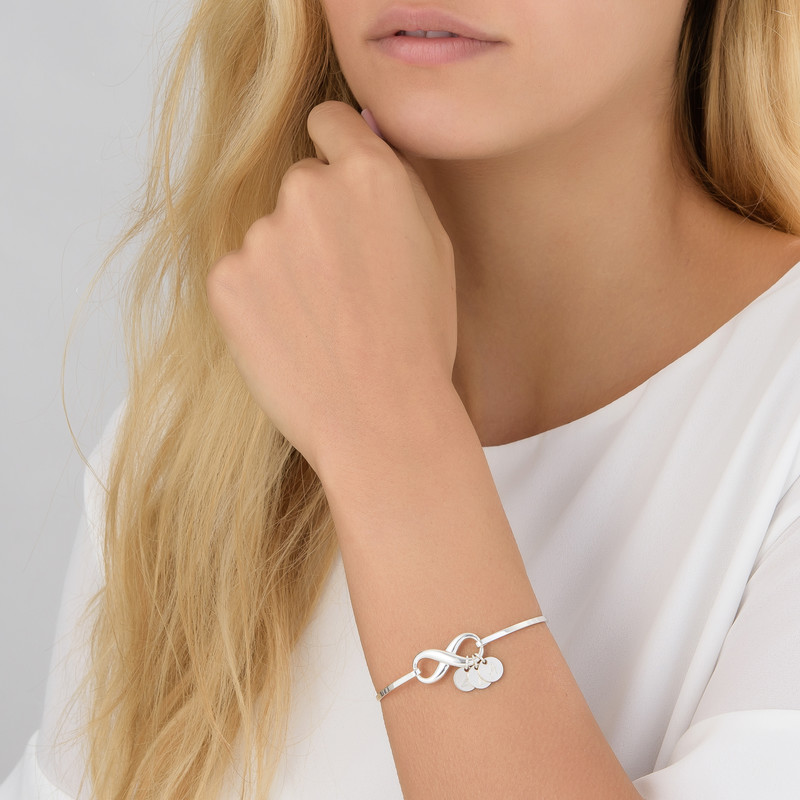 Infinity Bangle Bracelet with Initial Charms in Silver - 3