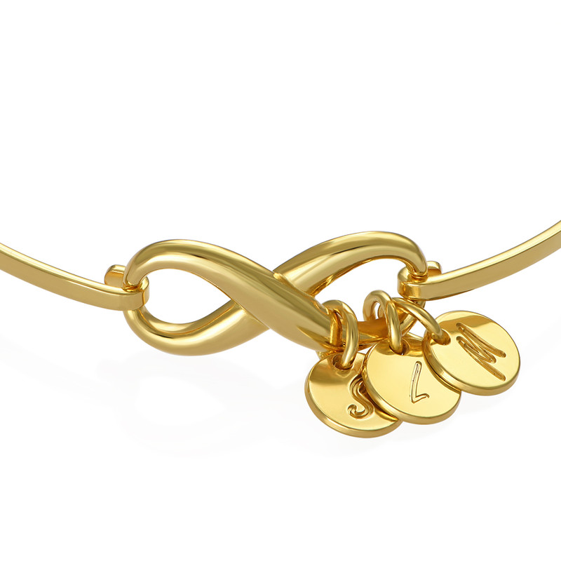 Infinity Bangle Bracelet with Initial Charms in Gold Plating - 1
