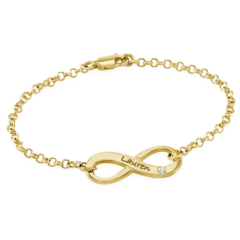 Engraved Infinity Bracelet with Diamond in Gold Plating