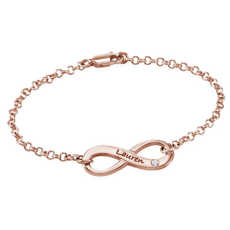 Engraved Infinity Bracelet with Diamond in Rose Gold Plating