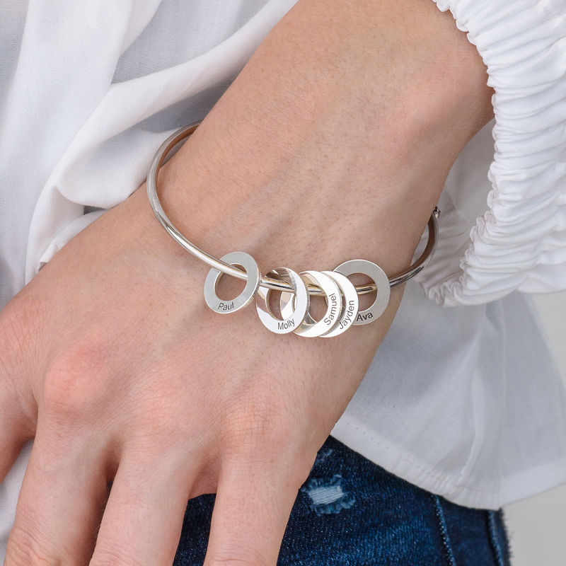 Bangle Bracelet with Round Shape Pendants in silver - 2 product photo