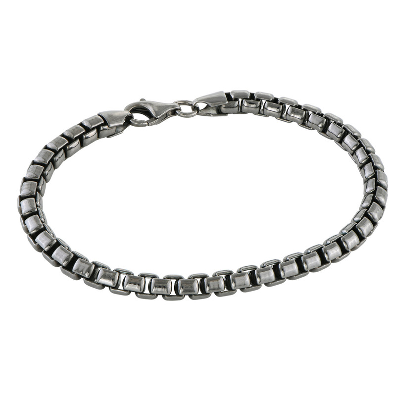 Box Chain Bracelet in Black Silver
