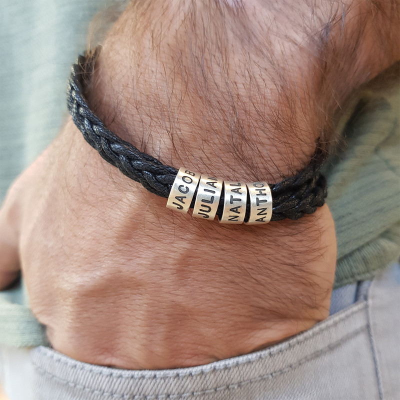 Men's Bracelet with Small Custom Beads in Silver - 3