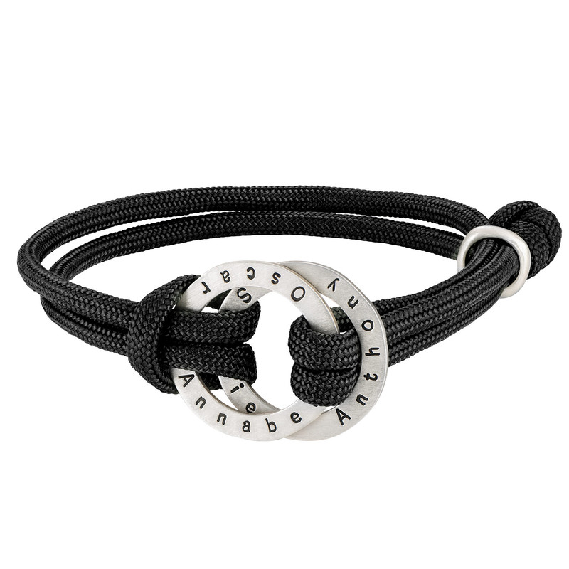 Men's Rope Bracelet with Engraved Hoops - 1