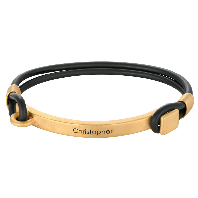Custom Rubber Bracelet with Engravable Bar in Gold Plated