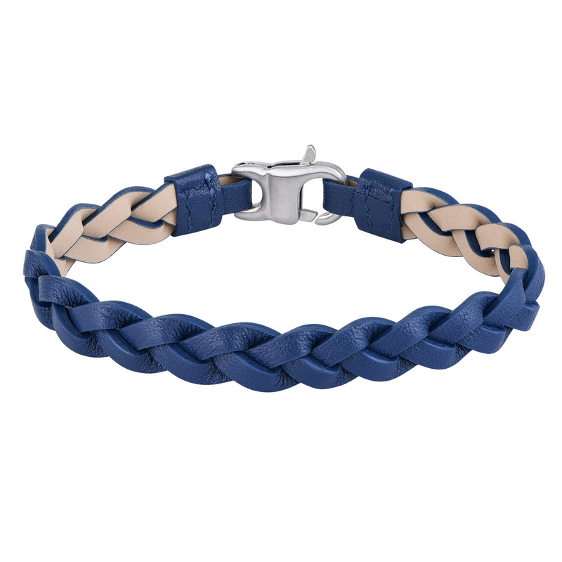 Blue Leather Braded Bracelet for Men
