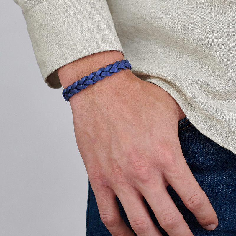 Blue Leather Braded Bracelet for Men - 1 product photo