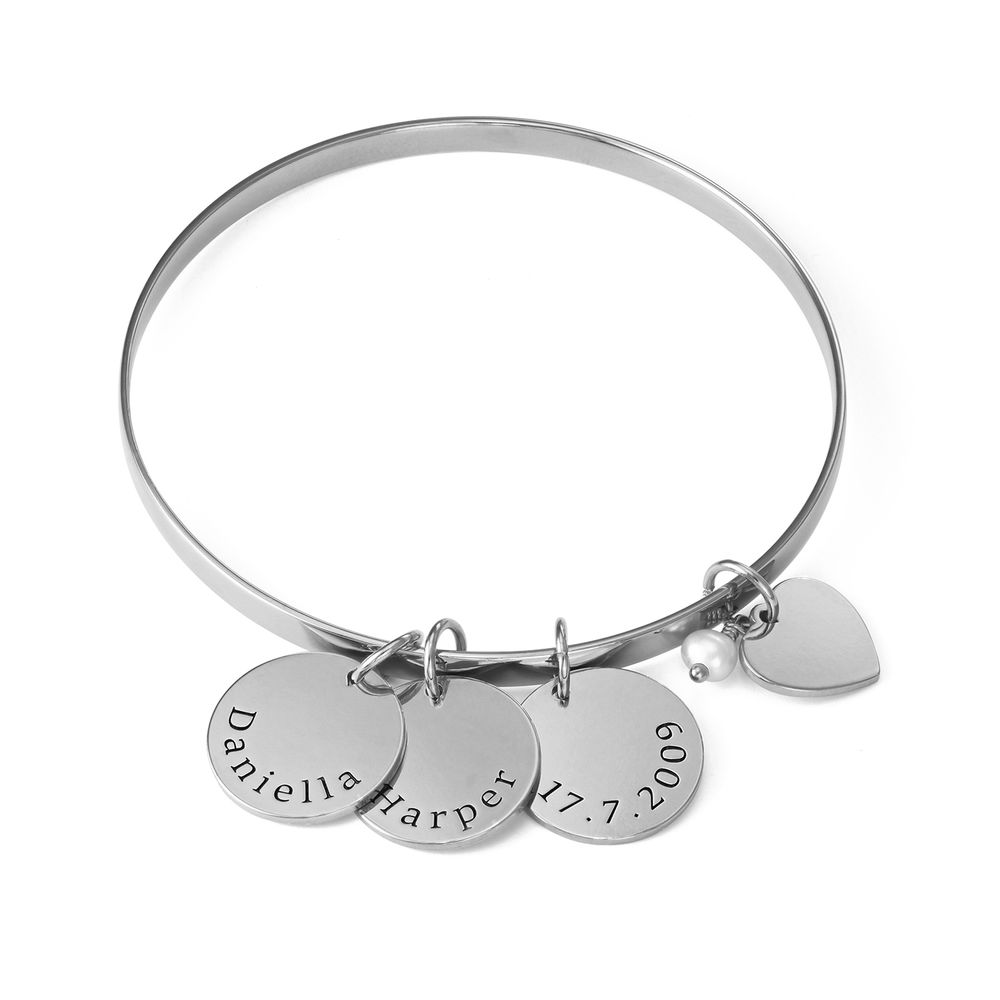 Bangle Bracelet with Personalized Pendants - Sterling Silver product photo
