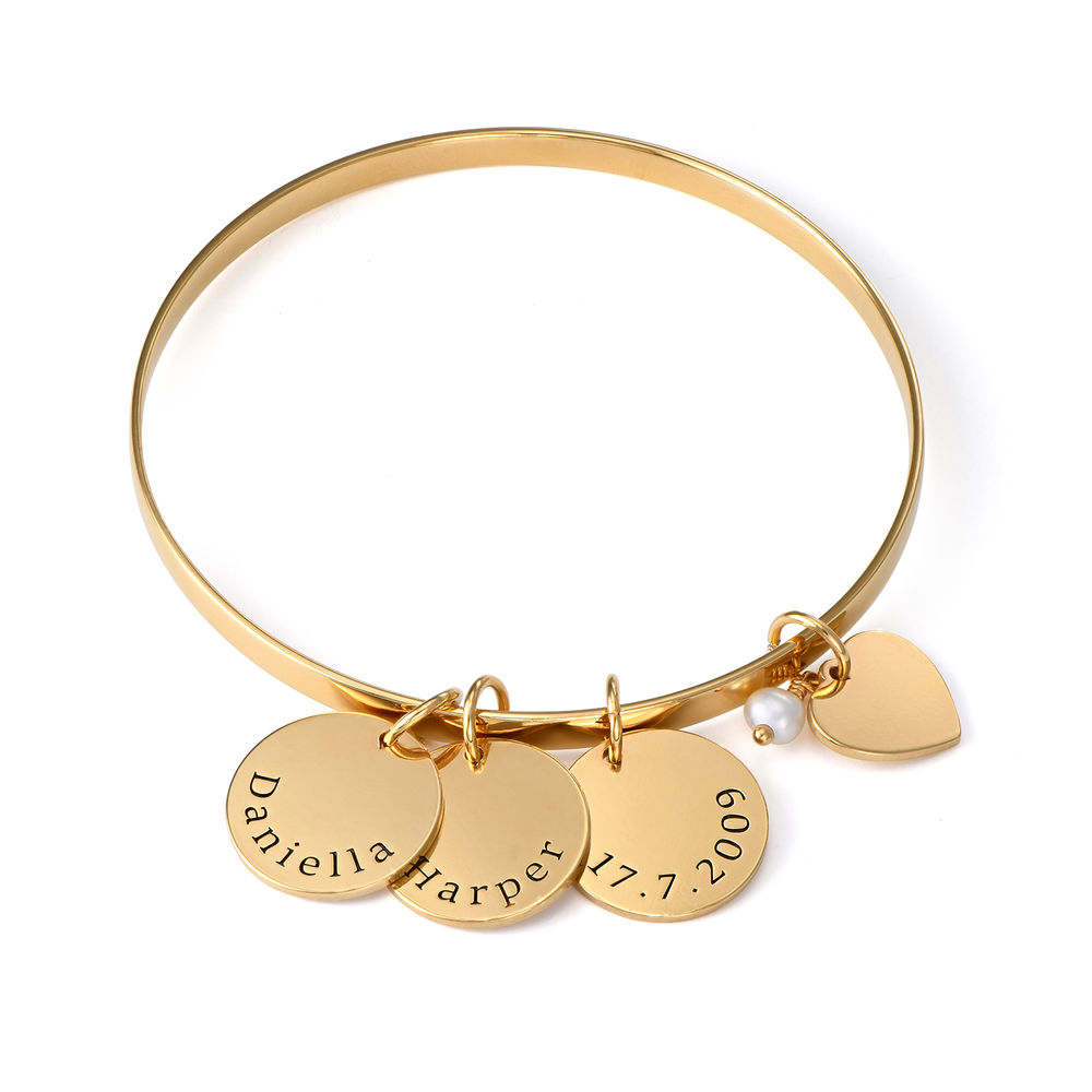 Bangle Bracelet with Personalized Pendants - Gold Plating