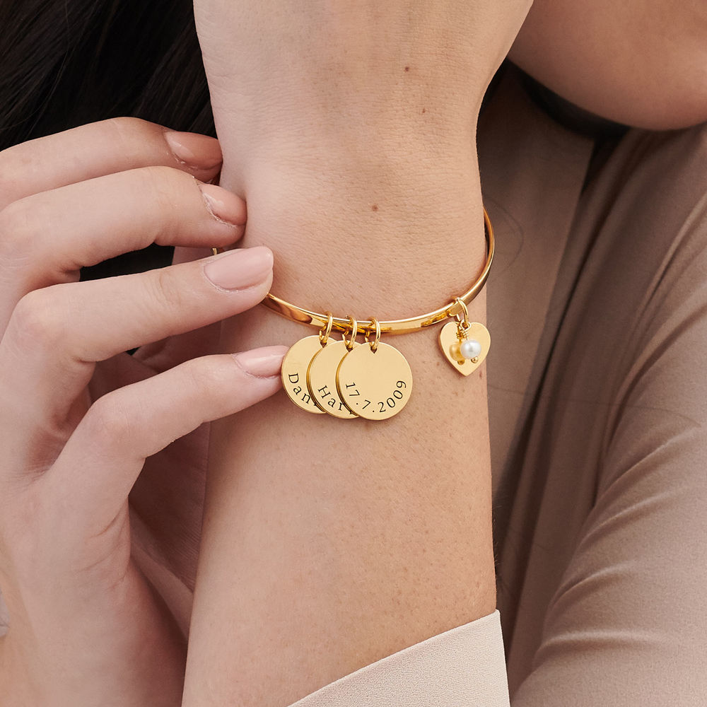 Bangle Bracelet with Personalized Pendants - Gold Plating - 2