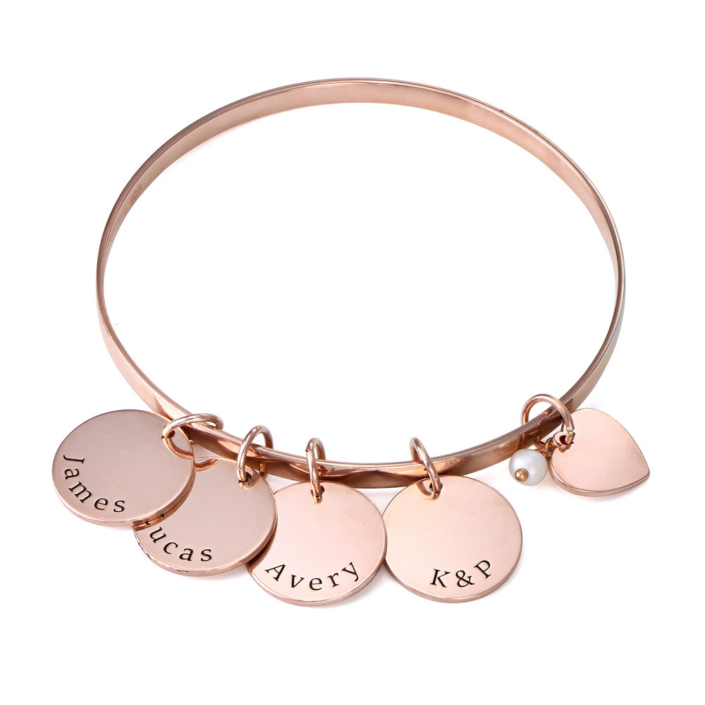 Bangle Bracelet with Personalized Pendants - Rose Gold Plating