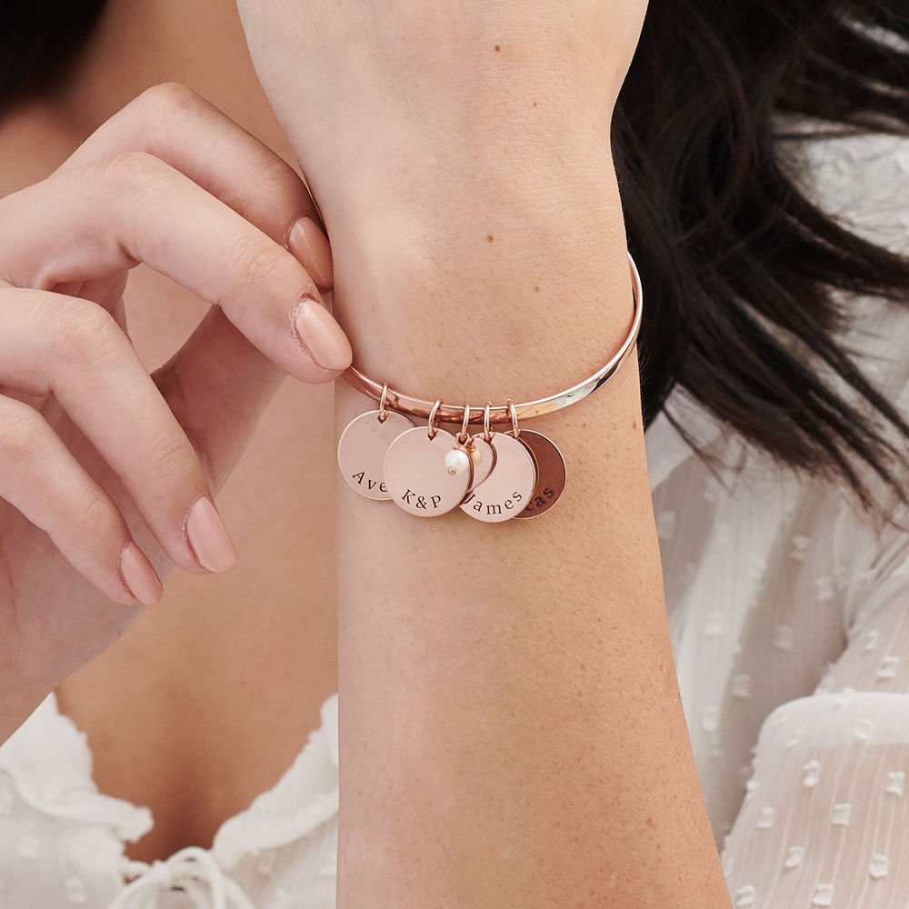 Bangle Bracelet with Personalized Pendants - Rose Gold Plating - 2