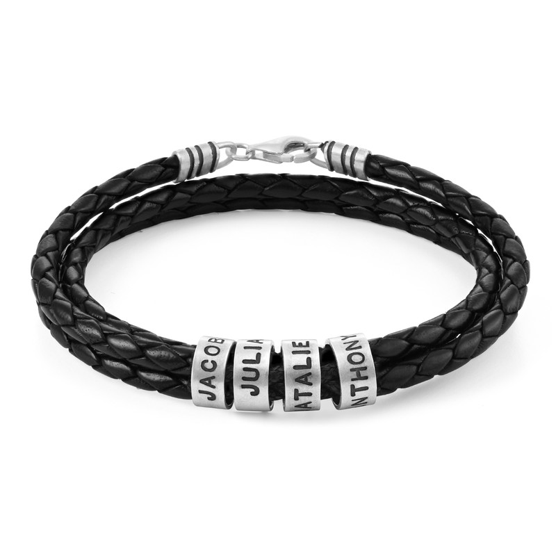 Leather Bracelet for men with Small Custom Beads in Silver product photo