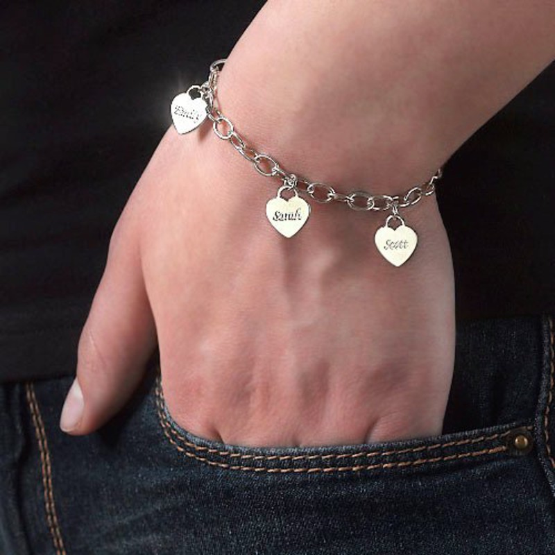 Personalized Heart Charm Bracelet  in Sterling Silver - 1