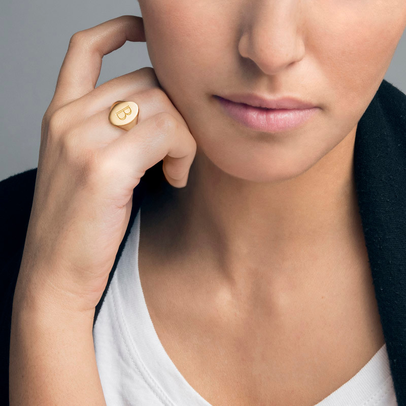 Initial Signet Ring - 18k Gold Plated - 2 product photo